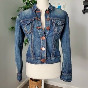 DKNY Blue Denim Jean Jacket with Brown Buttons